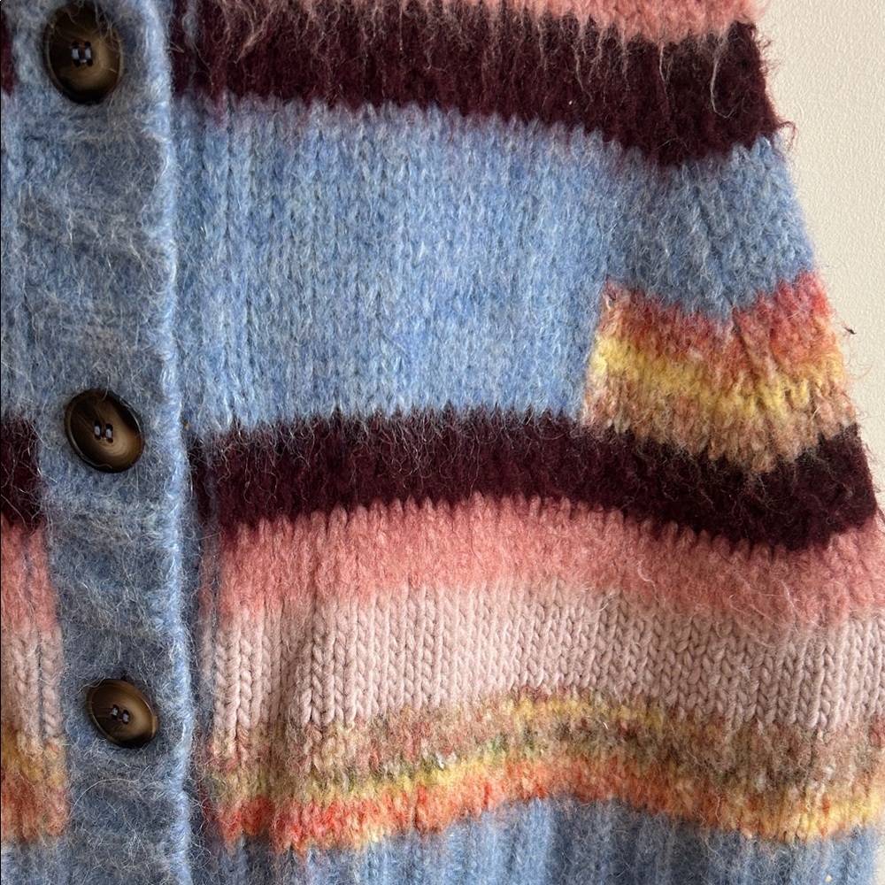 Free People Rosetta Multicolor Striped Knit Hooded Vest large Pink Blue Yellow - Picture 4 of 10